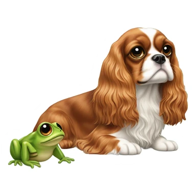 Cavalier dog next to a frog sticker