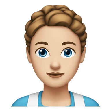 a white woman with blue eyes and brown hair in a bun. She is a dietician sticker
