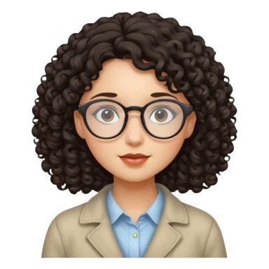 Menina de cabelo cacheado, escuro, ela é branca e usa um óculos delicado sticker