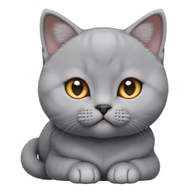 cinematic-cute-british shorthair-kitten cat-portrait-emoji,-head-tilted-playfully-and-inquisitively,-sleek-solid-grey-fur,-simplified-yet-adorable-features,-highly-detailed,-glowing-with-a-warm,-friendly-glow sticker