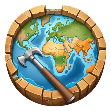 An icon featuring a pickaxe and a geological map, and layers of Earth’s crust, symbolizing geology. The design includes mineral samples, fossils, and tectonic plates, representing the study of Earth’s structure and natural processes. Transparent background highlights geological exploration sticker