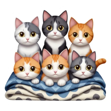 5 different coloured short haired cats including; a dark brown and white cat, and a dark grey and white, and a calico sticker