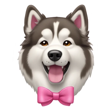Red and white colored Alaskan Malamute dog with a pink bow sticker