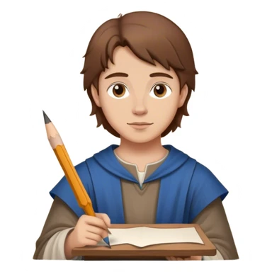 medieval painter apprentice with brown hair drawing paper and pencil sticker