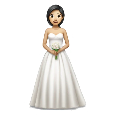 "An Asian girl wearing a wedding dress, standing and looking happy." sticker