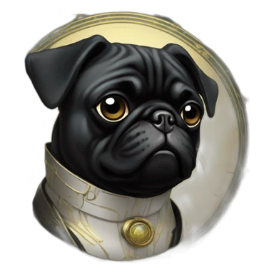 A cyberpunk black pug in Art Nouveau style during 1910 sticker