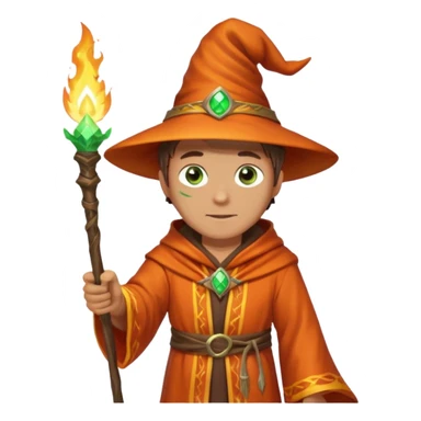 Cinematic Realistic Fire wizard,  A male fire wizard with green eyes and a bright light from the right side with a wizard's fire wand  sticker