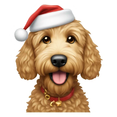 Golden doodle with a Santa hat sticker