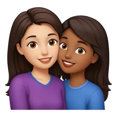 A girl kisses her friend The girls' hair color is dark brown. With wheatish skin  sticker