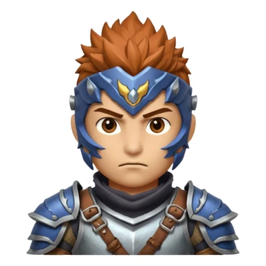 fantastic monster hunter warrior portrait, head and shoulders only, metal shoulder armor, sword strap visible, battle-worn look, intense expression, 3D cartoon, mobile game icon style, clean background, no text, no watermark
 sticker