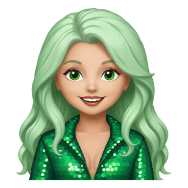 Jesy Nelson from Little Mix with long white hair, green sequin outfit sticker