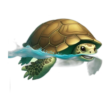 A tortoise gliding through ocean with a smiling face and a thumbs up sticker