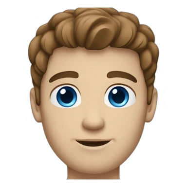 A white guy with brown hair with an middle part and blue eyes with sticker
