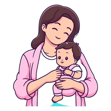 brunette mom cuddling baby with pastel pink clothing and accessories sticker