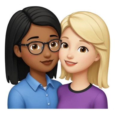 pretty blonde girl barbie kissing nerd with black hair and brown skin on the cheek sticker