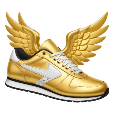 Gold low top track shoe with white wings coming off back of shoe sticker