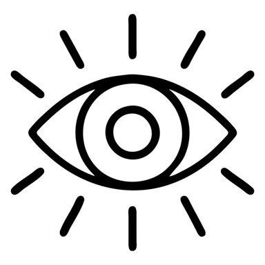 black outlined icon of an eye with rays, symbolizing visual perception sticker