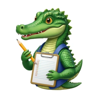 A 1980s style image of a gator with a clipboard and a pencil, offwhite background sticker