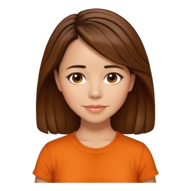 Linda Cardellni with brown hair, orange shirt sticker
