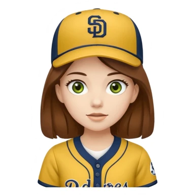 pale girl with brown hair and green eyes in a san diego padres brown and yellow baseball uniform  sticker