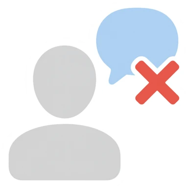flat color icon of a disengaged user silhouette with a crossed-out chat bubble sticker
