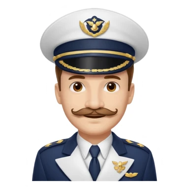 A light-skinned man with brown eyes and original stache, smiling while wearing a white captain’s hat with a navy emblem. sticker
