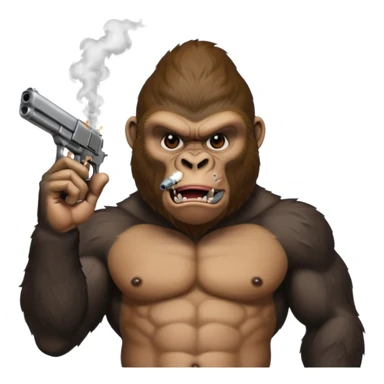 A gorilla smoking a blunt and holding a gun in the air sticker