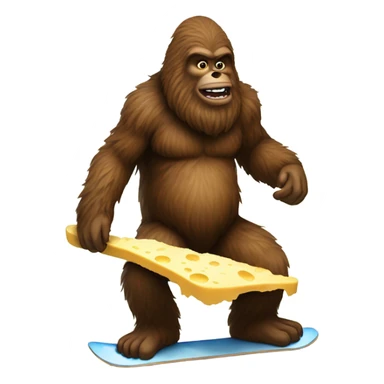 Bigfoot eating cheese on a snowboard sticker