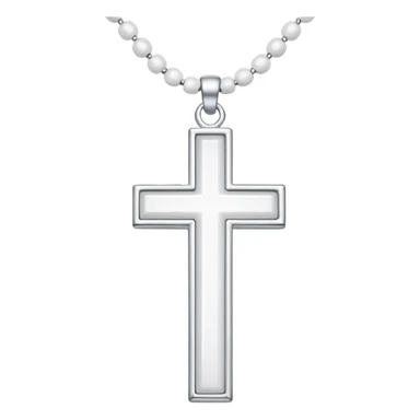 Elegant emoji icon of a white cross made of white beads, glossy surface, and white bead chain subtle shadows, pure white palette sticker