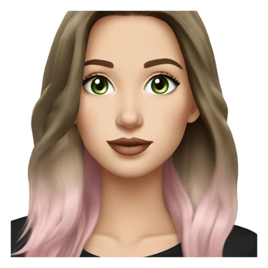 Brunette balayage long hair white woman green eyes black sweater with light pink lips no green hair  sticker