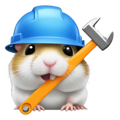 hamster head in a construction helmet with a wrench sticker