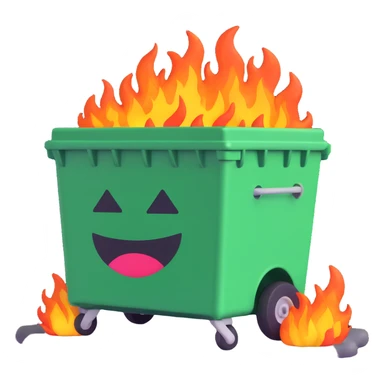 a dumpster on fire, 3D emoji style sticker