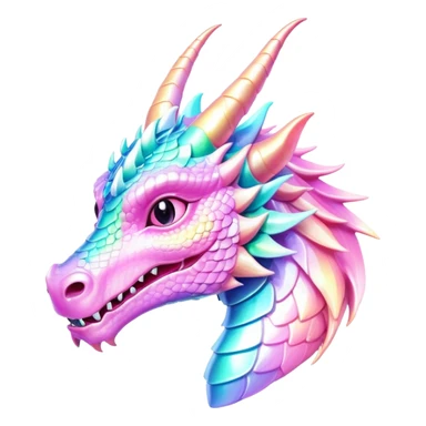 A cute Sparkly glossy Pastel iridescen dragon head profile, 2 horns sticker