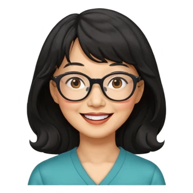 asian woman, 60 yr old, black wavy hair with bangs, big glasses  sticker