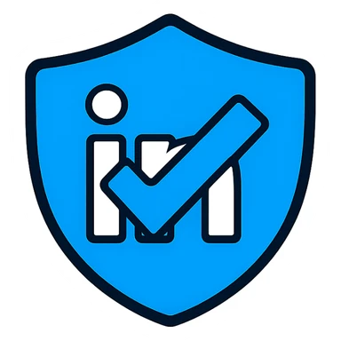 LinkedIn verification logo, blue checkmark with LinkedIn color palette, simple and recognizable sticker