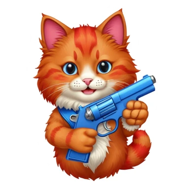 Red cat smile with blue pistol sticker