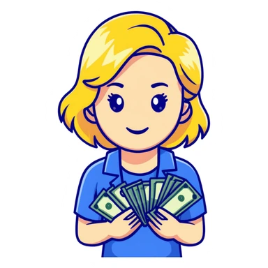 blonde girl with cash sticker