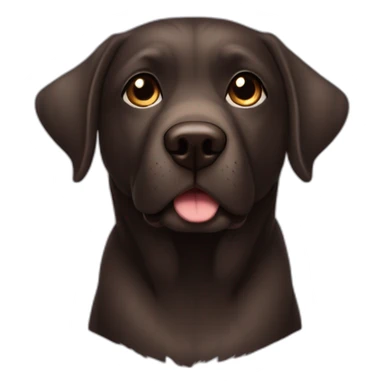 5 years old, female, Chubby, DARK brown, english lab, tired face, looking at you confused, little white scruff un chin sticker