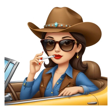 Brunette Cowgirl wearing sunglasses, smoking a cigarette and driving sticker
