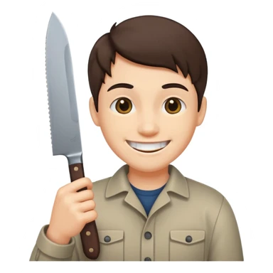 L'émoji : 😁 mais qui tien un couteau dans sa main sticker