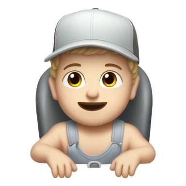Young white man in unlabeled baseball hat rocking a white infant baby in puffy grey rocker  sticker
