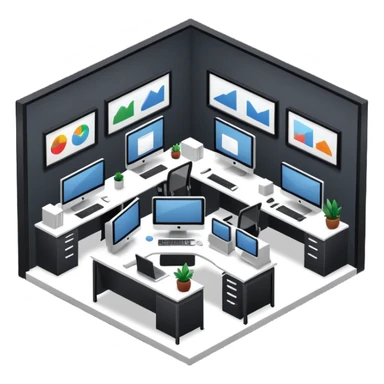 office room of designers isometric sticker
