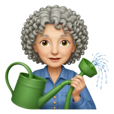 Older female florist – curly hair, hold garden watering pot sticker
