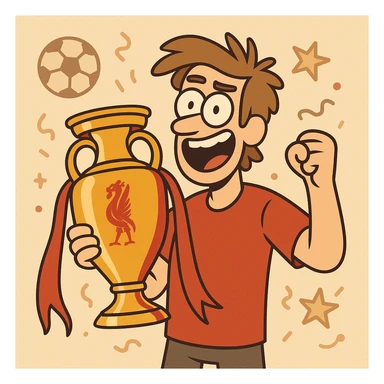 Liverpool FC trophy, stylized European Cup, gold and red, celebratory football icon sticker