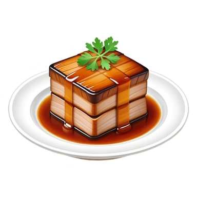 Dongpo Pork braised pork belly caramelized dish, simplified emoji style with bold outlines and bright colors, cartoon style Chinese culinary heritage sticker