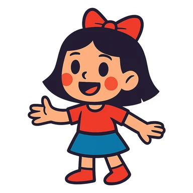 a girl with black hair, vibrant cartoon style sticker