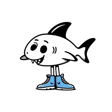hand-drawn shark with blue Nike shoes, sketchy lines sticker