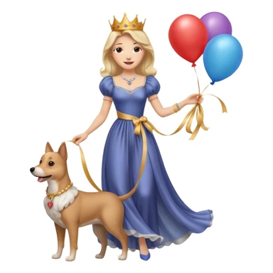 queen wearing dress, holding dog balloon sticker