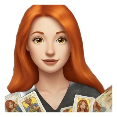 redhead white woman medium long straight hair, celebrating graduation with tarot cards sticker