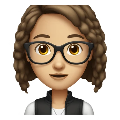 Girl long brown hair brown eyes with white brunette skin and black glasses  sticker